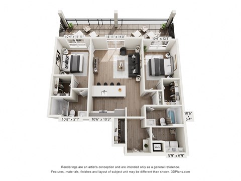 a 3 bedroom floor plan of a 2100 sq ft apartment